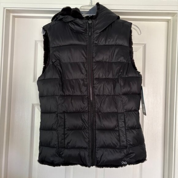 NWT Be Boundless black reversible hooded faux fur puffer vest, M - Picture 1 of 7